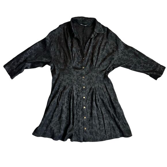 Zara Black, Jacquard, 3/4 Sleeves, V-Neck, Button Down Mini Shirt Dress- L - Picture 2 of 11